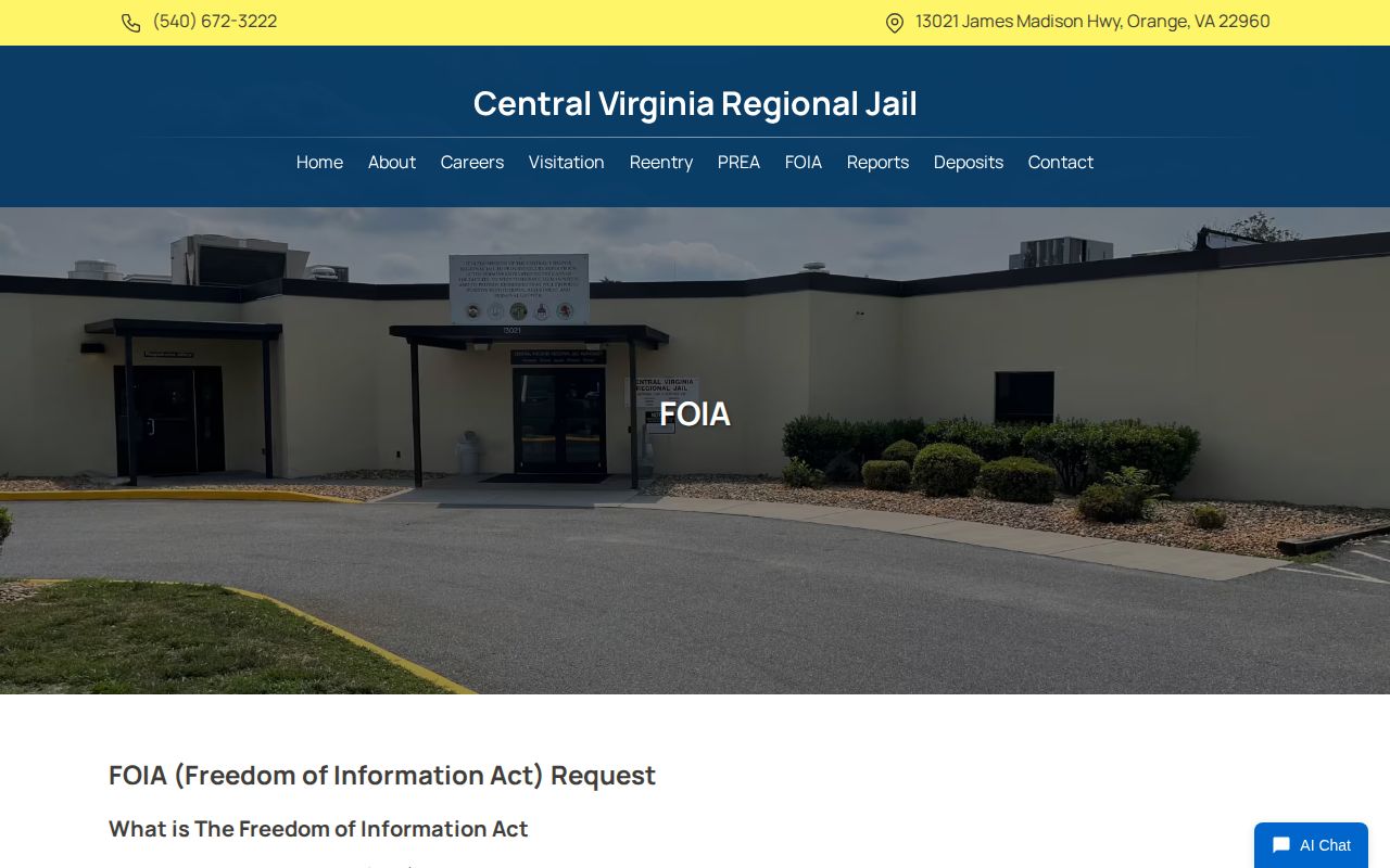 Central Virginia Regional Jail Greene County booking record request information